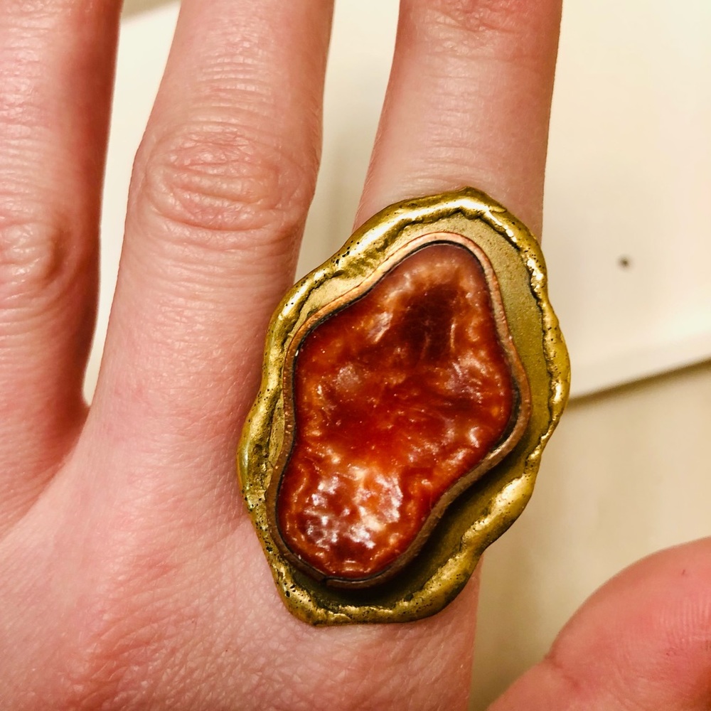 Adjustable Glamorous Red Geode Ring